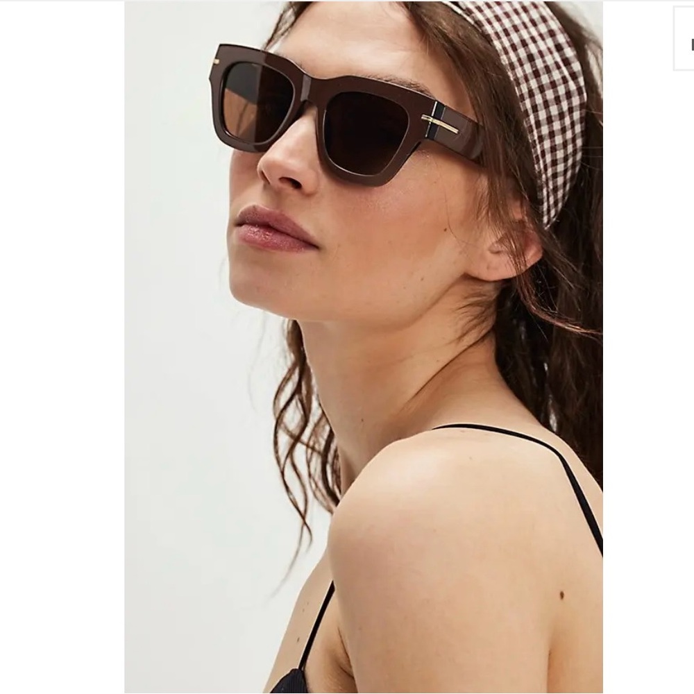 NWT FREE PEOPLE Jackson Two Tone Square Brown Sunglasses sold out online! - Picture 2 of 10